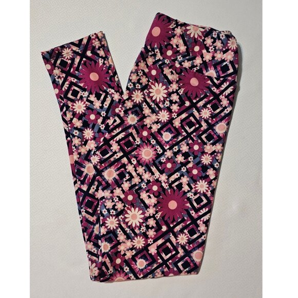 LuLaroe Floral Leggings Purple Pink OS - Picture 1 of 3